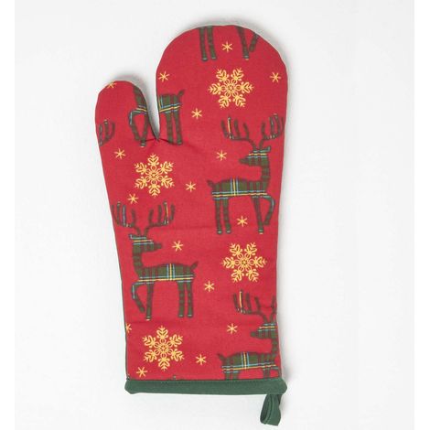 HOMESCAPES Red Reindeer Christmas Oven Glove (1/5)