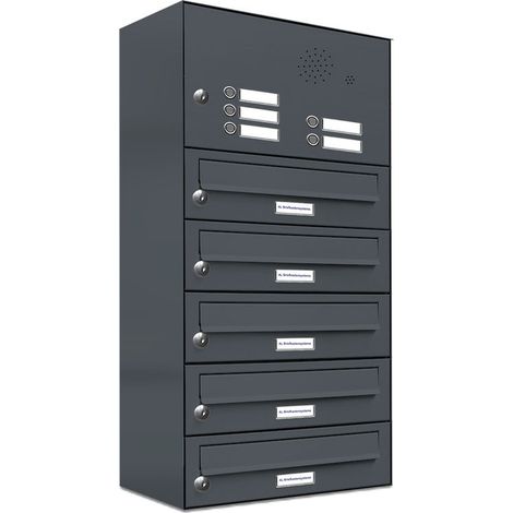 5er Briefkasten Anlage Aufputz - Wandmontage RAL 7016 Anthrazit Klingel (1/5)
