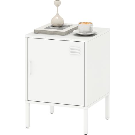 Table de chevet en acier, table d'appoint multifonctionnelle, étagère réglable, pour chambre ou salon, blanche