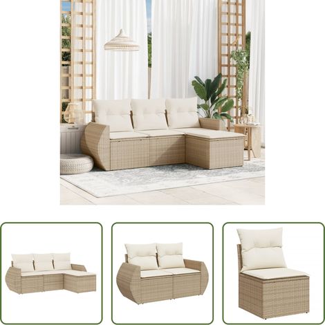 vidaXL Rattanmöbel - 4-tlg. Garten-Sofagarnitur mit Kissen Beige Poly Rattan (1/5)
