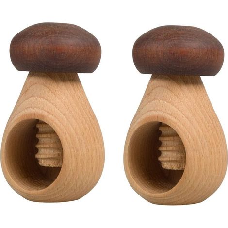 2 - Casse-noix - Champignon - Filetage mécanique - Bois de hêtre massif - Pour cuisine et dégustation - Marron - 10x6,5cm