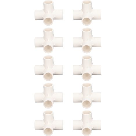 Lot de 10 raccords de tuyauterie à 5 voies, coudes en PVC de 25 mm, blancs, adaptés aux meubles/serres/tentes. (1/5)