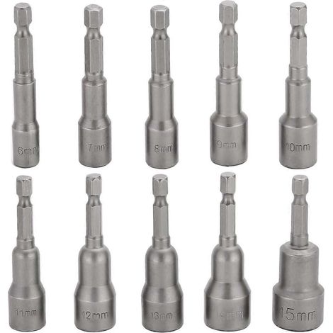 10 Pcs Impact Driver Bit Set 6-15mm Magnetic Hex Socket Set Magnetic Bit Set Drill Hex Drive Socket Set 1/4 Inch for Quick Change Chuck (1/5)