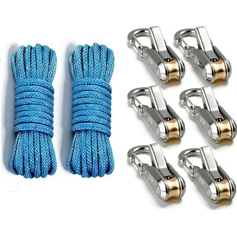 Ensemble de cordes d'arrimage à boucle rétractable comprenant 2 cordes et 6 tendeurs à rouleau, pour auvent de camping, aviron et équipement de plein air (1/5)