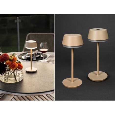 Akku Tischleuchte 2er Set für Outdoor dimmbar, kabellos in Sandfarben, 30cm (1/5)