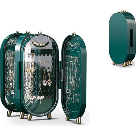Organisateur de bijoux de voyage à 4 niveaux, boîte à bijoux ajustable, étui de rangement portable pour bagues, boucles d'oreilles et colliers (1, vert) (1/5)