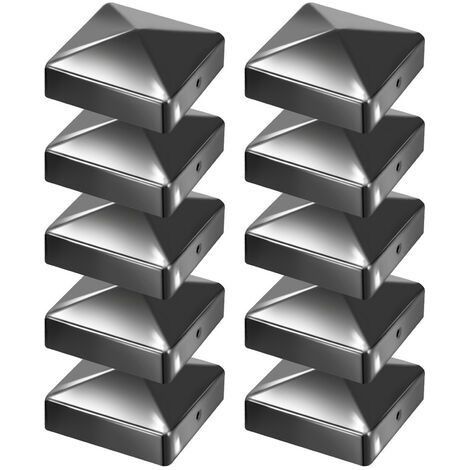 10x Pyramidenpfostenkappen, robuste Zaunkappe, schwarz, 91 mm