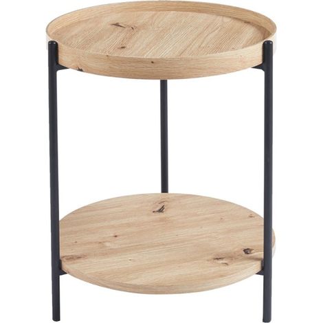 Tavolino basso NORWYN – Colore quercia invecchiata – Tavolino rotondo Ø45 cm – MDF – Design compatto e originale