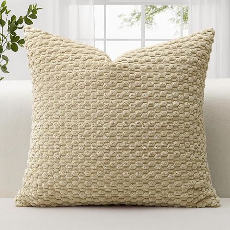 Housses de Coussin 40x40 cm Taie d'oreiller Texture à Bulles 3D Étui de Coussin Canapé, Sofa, Chambre à Coucher (Café Clair) (1/5)