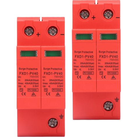 Lot de 2 parafoudres photovoltaïques CC 2P 40 kA avec signal à distance FXD1-PV40750V (1/5)