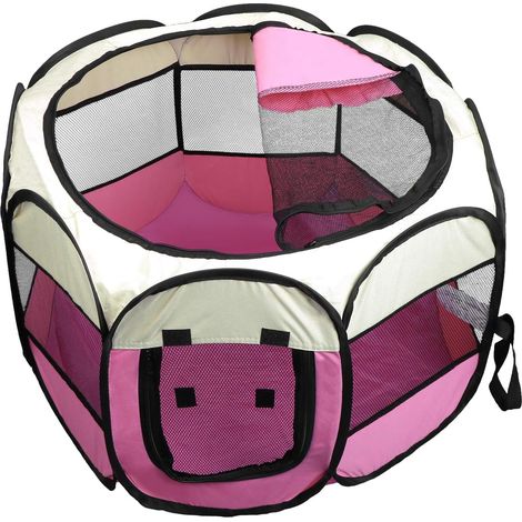 Tente pliable pour animaux de compagnie, maison en filet 8 pièces, parc à chiots pour chiens, chats, lapins (Rose, 73  73  43 cm)