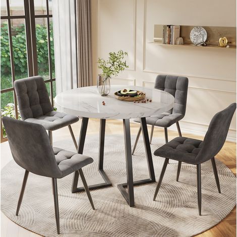 tavolo pranzo 80 cm set con 4 sedie effetto marmo moderno OKMYHOME (1/4)
