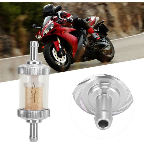 Filtre à essence moto ABS résistant à la chaleur, diamètre 6mm, design sculpté argenté (1/5)