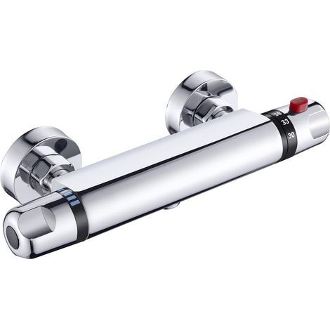 Mitigeur douche thermostatique chromé - Anti-brûlure - Robinet de douche thermostatique - Pomme de douche apparente avec bec de remplissage pour baignoire (1/5)