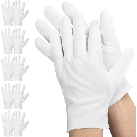 Blanc Gants Coton M - 5 Paires (10 Pièces) Gants de Travail pour Évaluation de Bijoux - Cotton Gloves Medium 23cm - Work Gloves Travaux de Jardinage Protecteurs (1/5)