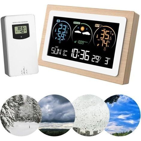 Drahtlose digitale Wetterstation mit Außensensor – Zeigt Uhrzeit, Datum, Temperatur, Luftfeuchtigkeit, Luftdruck, Alarm und Mondphasen an (1/4)
