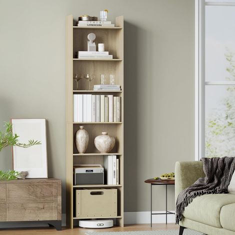 Bibliothèque, Étagère de Rangement 7 Niveaux, Meuble, Cube, pour Salon, Bureau, Chambre, Style Scandinave, 24 x 48 x 197,4 cm, Beige Chêne (1/5)