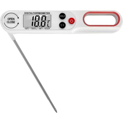 Termómetro para alimentos - Termómetro para carne - Termómetro de cocina - Con pantalla LCD grande y sonda plegable - Blanco (1/5)