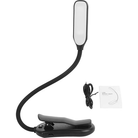 Ortviai Lampe de lecture à pince avec col de cygne flexible, rechargeable USB, 10 LED, noir, batterie intégrée (1/5)