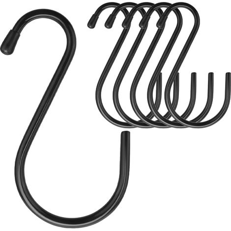 6 Pièces - Crochet En S - Accessoire De Suspension - Acier Robuste Et Antidérapant - Pour Cuisine Salle De Bain Jardin - Noir - 14,5 cm