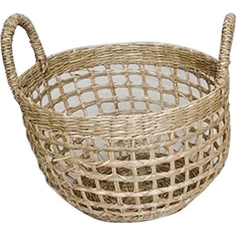Handgefertigter Aufbewahrungskorb aus natürlich geflochtenem Seegras, dekorativer Blumentopf für den Garten, mit Griff, Weidenkorb, Dekoration für drinnen und draußen.