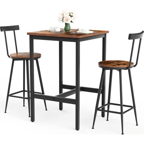 Bartisch-Set mit 2 Hockern 60 x 60 x 92 cm rustikalbraun und schwarz (1/5)