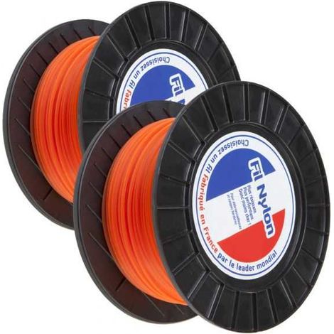 Fil nylon 3 mm x 88 m Carré Orange Bobine par 2 (1/5)