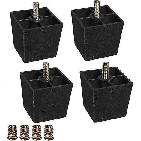 Pieds de canapé carrés en plastique, pieds de meubles, pieds rehausseurs, ensemble de 4 pièces (4 pièces, noir) (1/5)