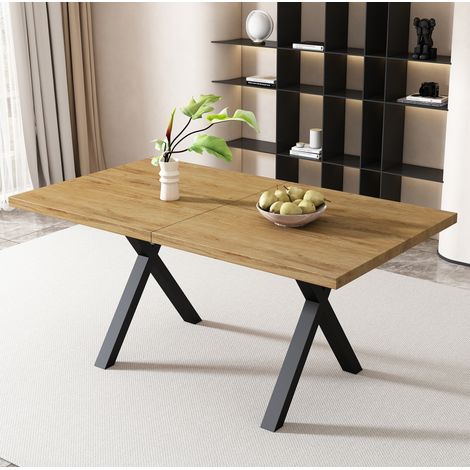Rechteckiger Esstisch 140 x 80 cm aus MDF und Metall, Eichenoptik/Schwarz HAVRYA (1/5)