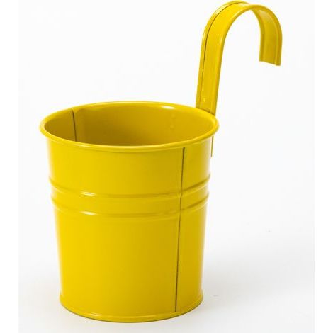 2 macetas colgantes de metal, macetas de hierro con orificio de drenaje, perfectas para la decoración del jardín (Amarillo) (1/5)