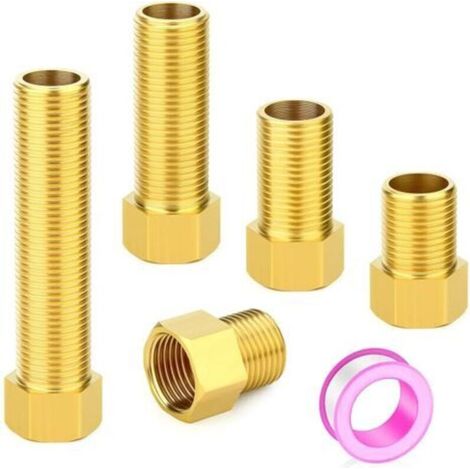 5-teiliger Verlängerungsrohrverschraubung aus Messing, 1/2 Zoll Innengewinde auf 1/2 Zoll Außengewinde, Sechskantbuchsen-Adapter, Konverter-Adapter, 30 mm/40 mm/50 mm/70 mm/100 mm (1/5)