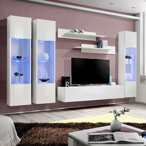 Ensemble Meuble TV Mural "Fly C3" 310cm Blanc (1/5)