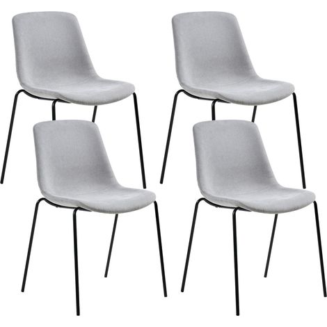 Set of 4 Dining Chairs Grey Polyester Armless Iron Legs Protective Caps Modern Minimalism Design Dining Room Seating TILLER