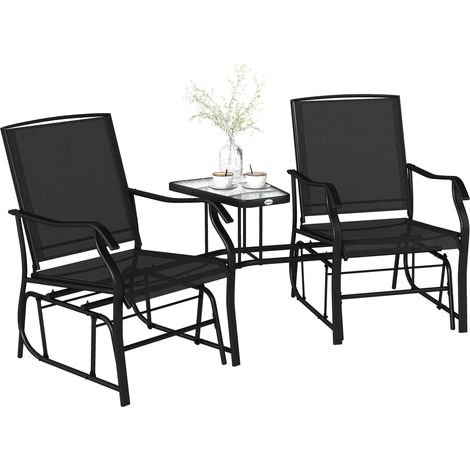 Gliding Jack and Jill Seat, with Glass-Top Table - Black