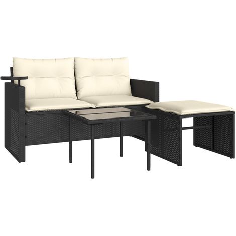 Maison Exclusive - Set Divani da Giardino 3 pz con Cuscini in Polyrattan Nero (1/5)