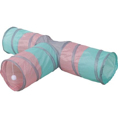 Túnel para gato - KERBL - Triángulo - Turquesa/rosa/gris - 80 × 50 × Ø 25 cm (1/4)