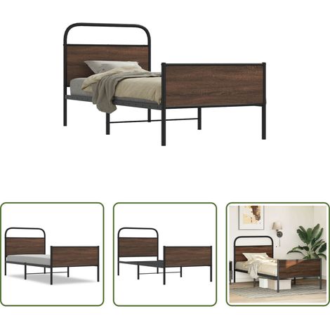 Stahlbett - Bettgestell ohne Matratze 90x190 cm Braun Eichen-Optik (1/5)