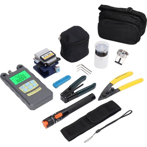 Kit d'outils pour fibre optique 15 pièces : dispositif 3 en 1, cliveuse de fibre optique, interface 2,5 mm, OPM, VFL, kit optique FTTH (1/5)