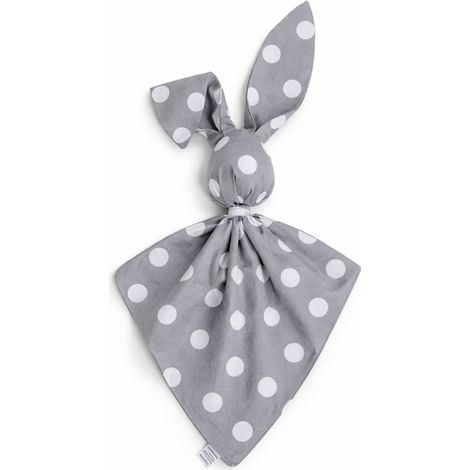 Morbida e soffice copertina doudou a forma di coniglietto in cotone - Grandi pois su sfondo grigio (1/5)