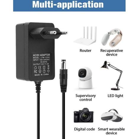 Adaptateur secteur 12V 2A 24W universel - - Pour LED/routeur/caméra, DC 5.5x2.5mm (1/4)