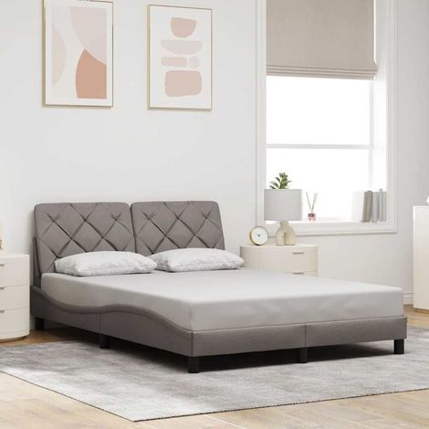 Cadre de lit 140 x 200 cm avec tĂŞte de lit taupe en tissu, sommier Ă lattes - PANGIVO (1/5)