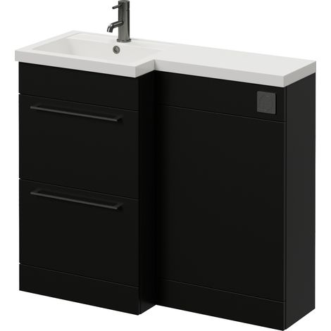 Napoli 390 Matt Black 1000mm 2 Drawer Vanity Unit Toilet Suite with Left Hand Square Lucia Basin - 1000mm - Gunmetal Grey 320mm HandleWithout Kingston Toilet Pan
