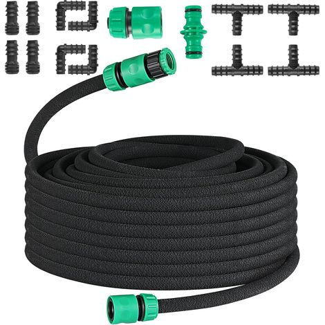 Poreux, Microporeux pour Irrigation Goutte à Goutte, Tuyau Économiseur d'Eau pour Arrosage, Jardins, Pelouses, Terrasses, Flexible Irrigation Kit (50m)