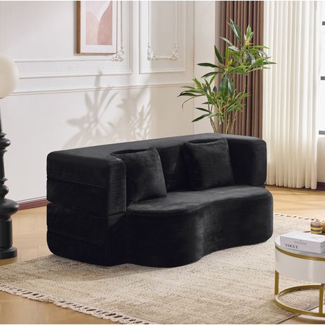 Sofá cama plegable multifuncional, relleno de espuma, diseño 2 en 1, con 2 cojines, negro (1/5)