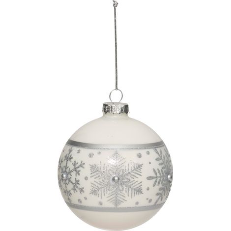 Déco Sapin de Noël Boule en Verre D 9 cm Blanc déco Flocons argent pailleté - Feeric Christmas (1/2)