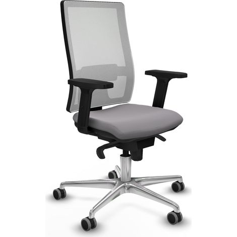Horna sincro malla blanca similpiel gris brazos 2D base aluminio ruedas 65mm engomadas
