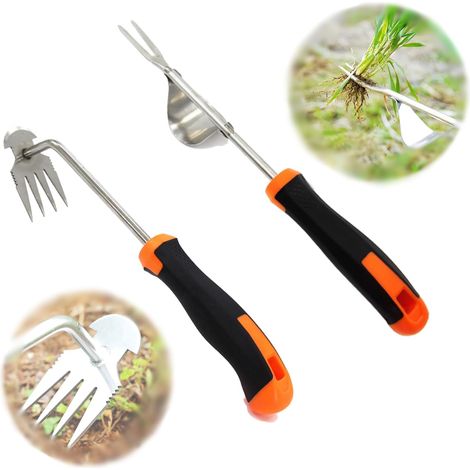 Lot de 2 désherbants en acier inoxydable - Pour le jardin - Désherbeur manuel - Pour le jardinage - Avec manche - Outil de jardinage (1/5)