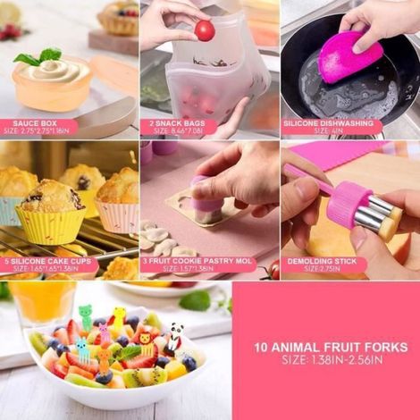 Boîtes à Bento 1300ml pour Enfants, 27Pcs Boîte à Lunch LunchBox Anti-fuite Durable à 4 Compartiments pour Enfants Adultes (1/4)