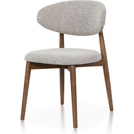 Chaise Skandi en bois massif aspect noyer et assise en tissu chiné (1/5)