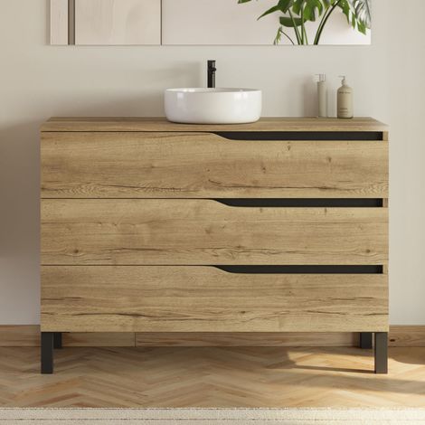Meuble de salle de bain 120 avec plateau et vasque à poser - sans miroir - 3 tiroirs - madera miel (bois clair) - MATA (1/4)